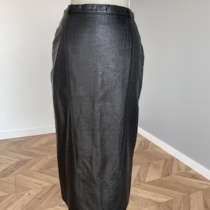 Vintage skirt 100% leather skirt midi black skirt
