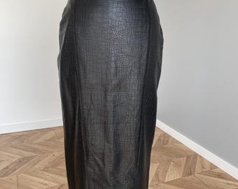 Vintage Black Leather Midi Skirt: Pencil Style