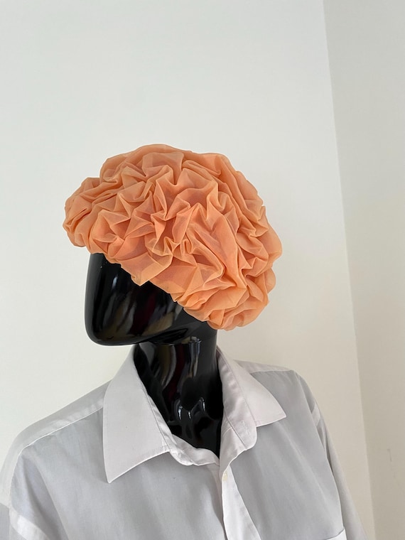 Vintage Sculptural Peach Hat | 1950s Style Organza  display picture 1