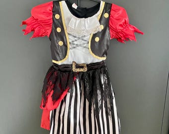 Piratenkostuumjurk voor kinderen: zwart-rode outfit met ruches (4-6 jaar