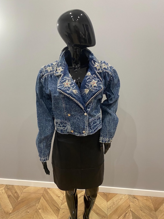 Vintage 1980s Jazzino Embroidered Denim Jacket – Italian Brand – M