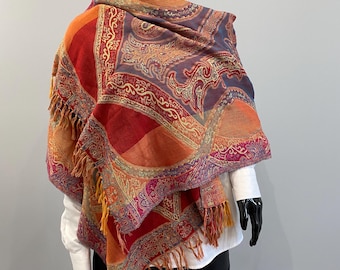 Vintage sjaal/stola met paisleypatroon – 170 x 60 cm