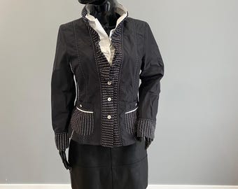 Vintage Steilmann Blusenblazer Black Polka Dot Collar Jacket Germany Women L UK16 EU42 44 White Detail Blouse Blazer