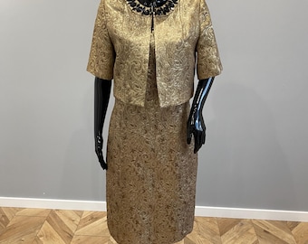 Kaleidoscope Gold Cocktail Dress Suit Vintage Two Piece Dress and Bolero Jacket Formal Occasion Wear Textured Gold Outfit US8