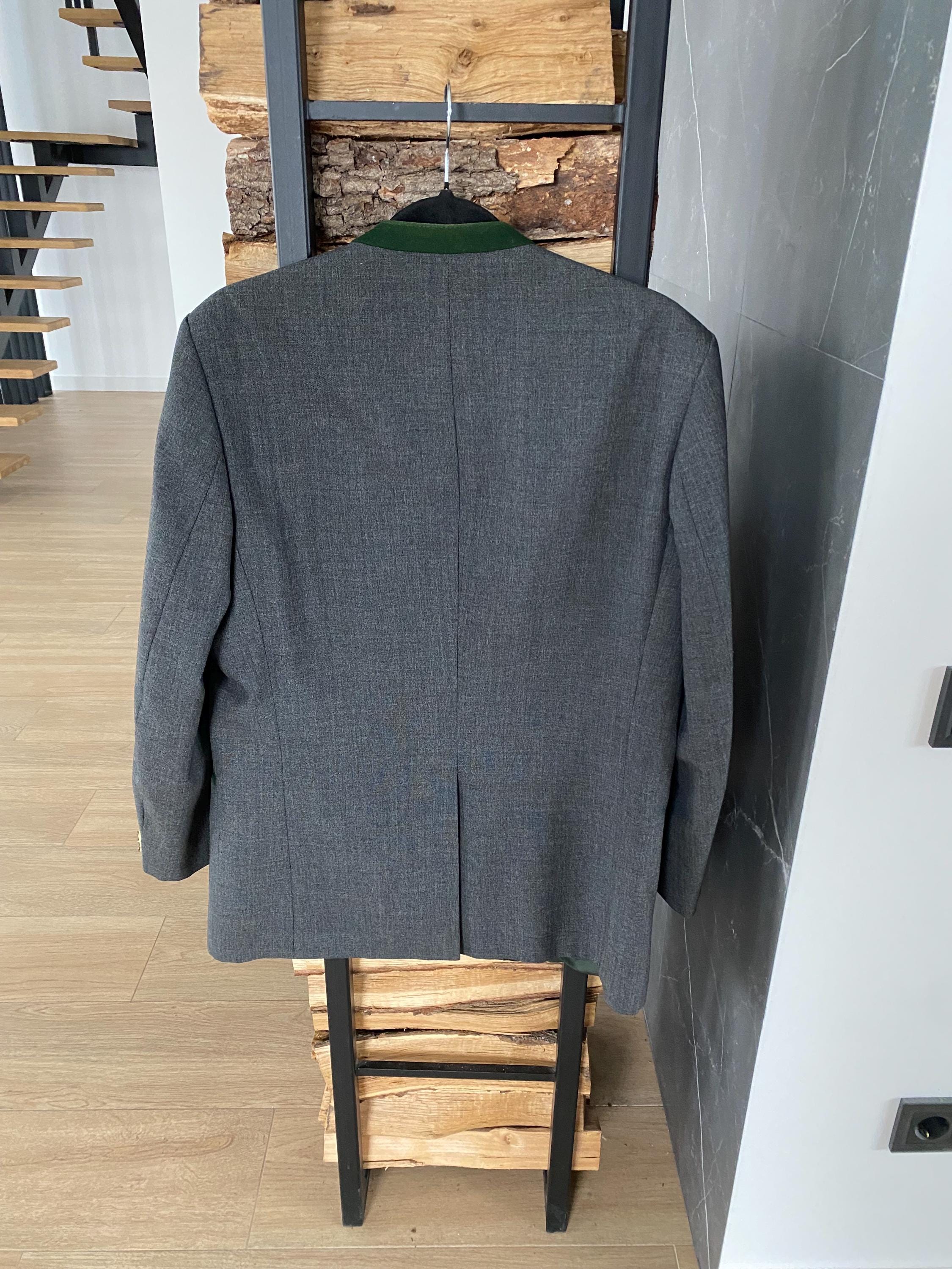 Vintage Grey Wool Trachten Jacket With Mandarin Collar Teaunsee 