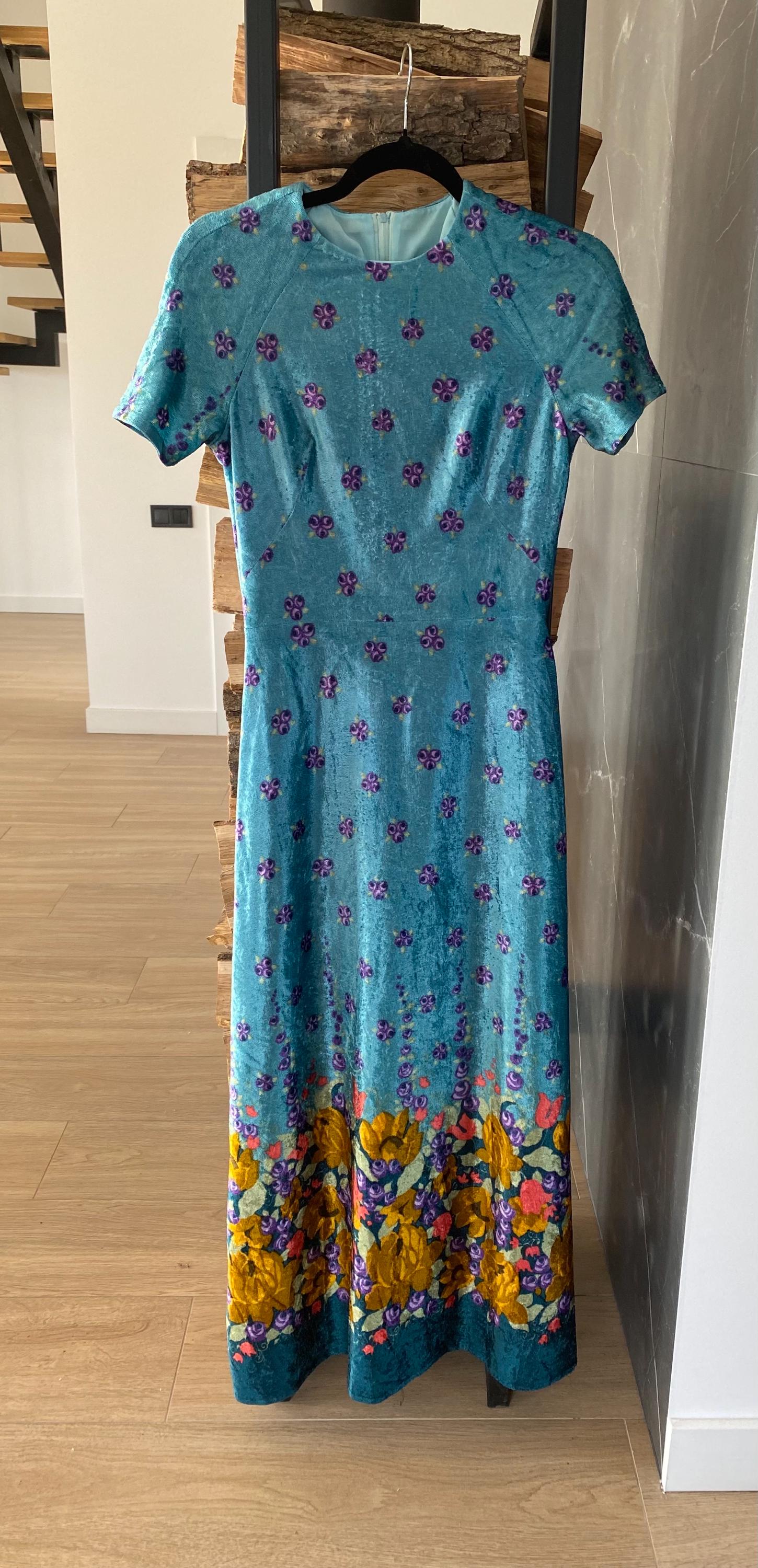 Rare Vintage Vera Mont Paris Maxi Dress Turquoise Floral Fully