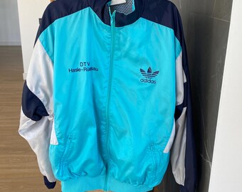 Vintage 80s Adidas Track Jacket • Turquoise & Navy Blue Originals 