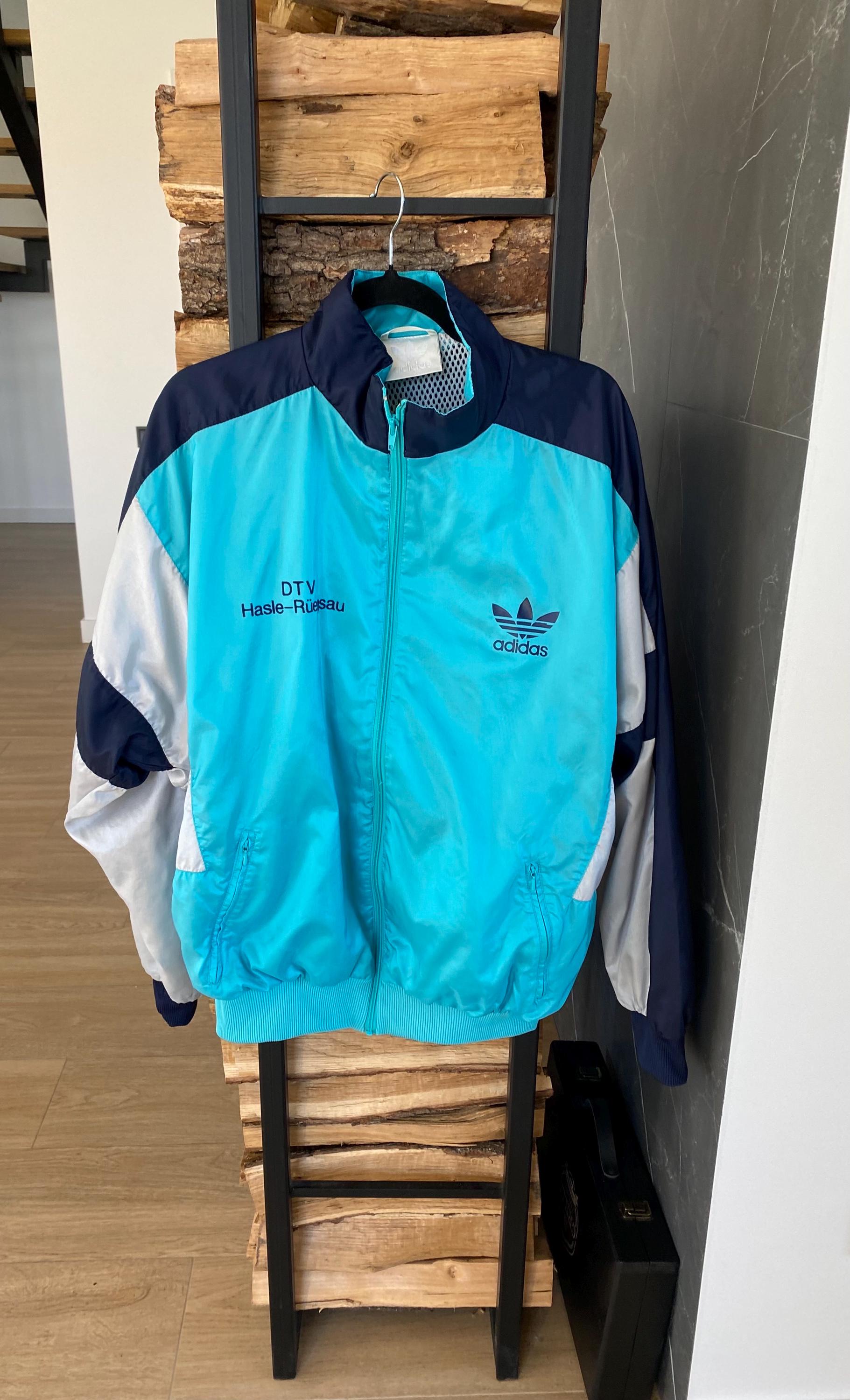 Vintage Adidas Track Jacket Teal & Navy – Zip up Retro 90s Style