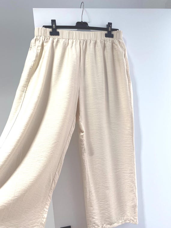 High-waisted Wide Leg Capri Pants: Women's Beige Summer Trousers 2XL - Etsy  Israel