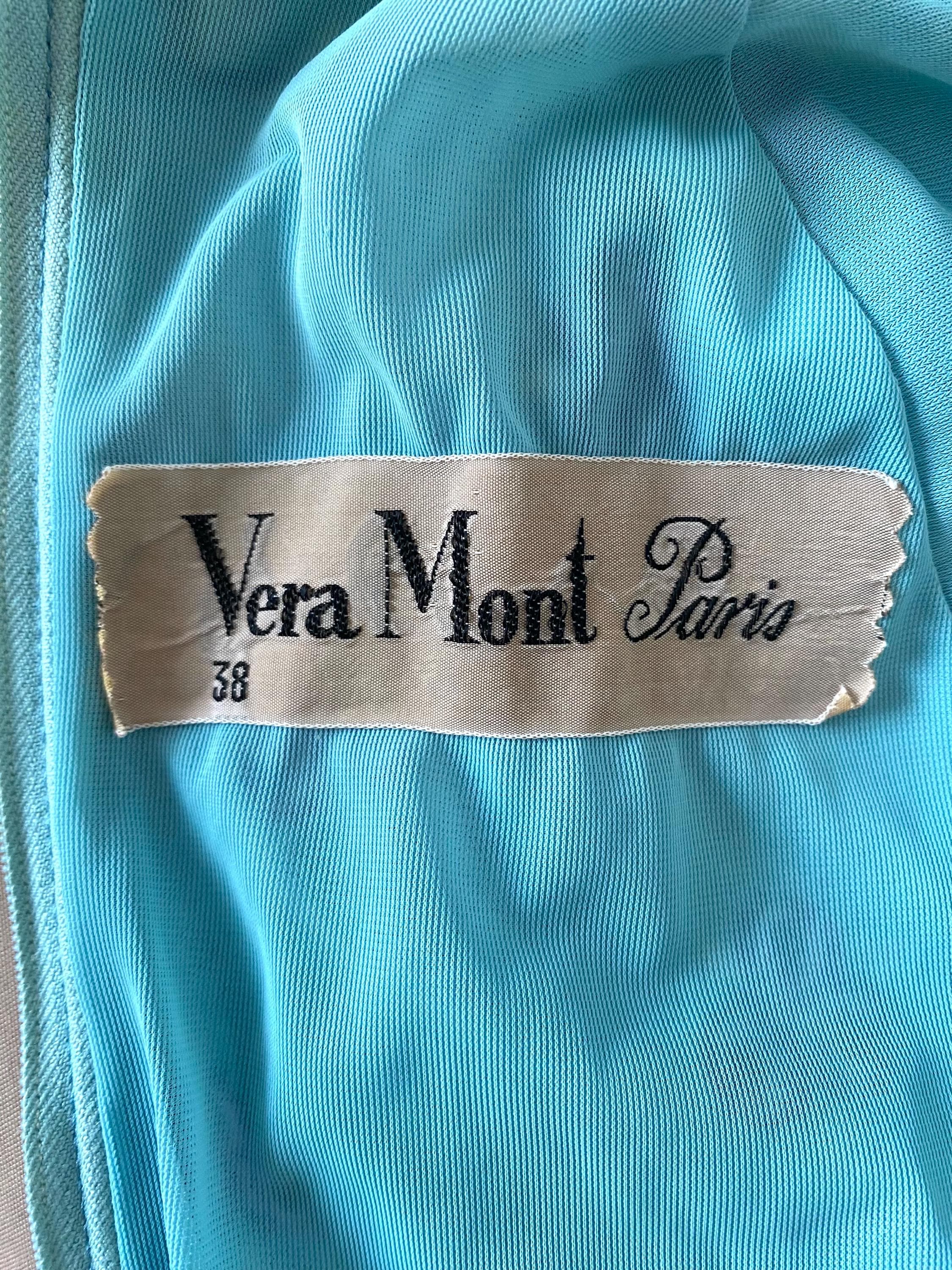 Rare Vintage Vera Mont Paris Maxi Dress Turquoise Floral Fully