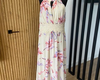 Vintage 80s Floral Woven Party Dress - Size M