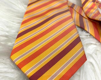 Vintage Piattelli Roma 100% Silk Striped Tie – Yellow/Orange, 145×9 cm