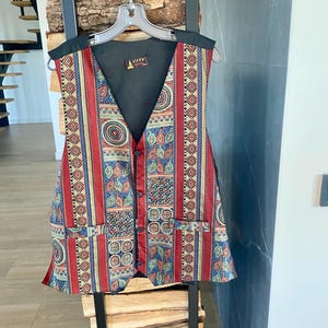 Vintage Boho Ethnic Vest 2XL – City London – Colorful Patterned Waistcoat – Festival Hippie Gilet