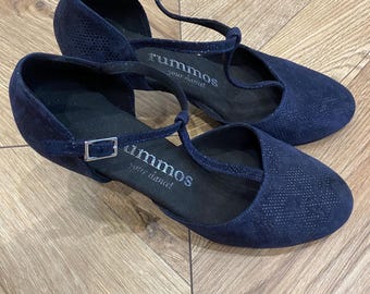 Rummos Damen Tanzschuhe Leder Nehru Blau Flare Absatz 8.2 ”Made in Portugal EU 37 US 6,5-7”