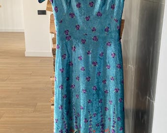 Rare Vintage Vera Mont Paris Maxi Dress Turquoise Floral Fully