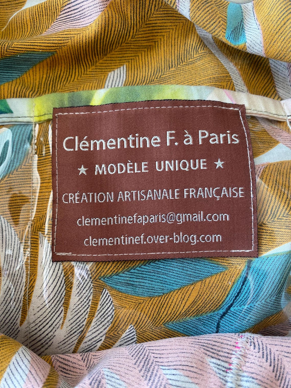 Vintage Womens Handmade Tote Bag Turquoise Pink Textile Shopper Clémentine F. à Paris French Artisan Large 45x39 cm, foto 3 di 5