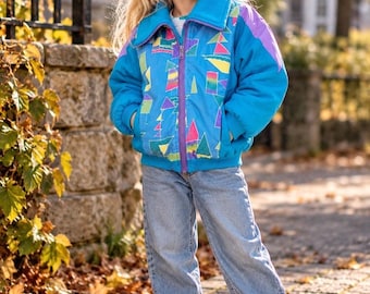 Vintage 80s 90s Kids Jacket 3-4 Years Retro Colorful Spring Fall Coat Geometric Windbreaker 98-104 cm Like New
