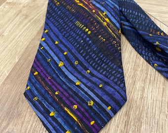 Vintage Hubert Milano Mens Abstract Silk Wide Necktie 9.5cm  Italian Style Retro Formal Accessory