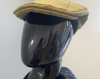 casquette plate vintage pour hommes | Super tweed | 100 % laine | Chèque vert | Taille 58-59 cm