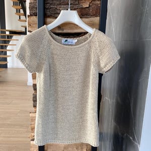 Boho Knit Sweater: Eco Cotton Beige Roundneck Top - Made in Italy