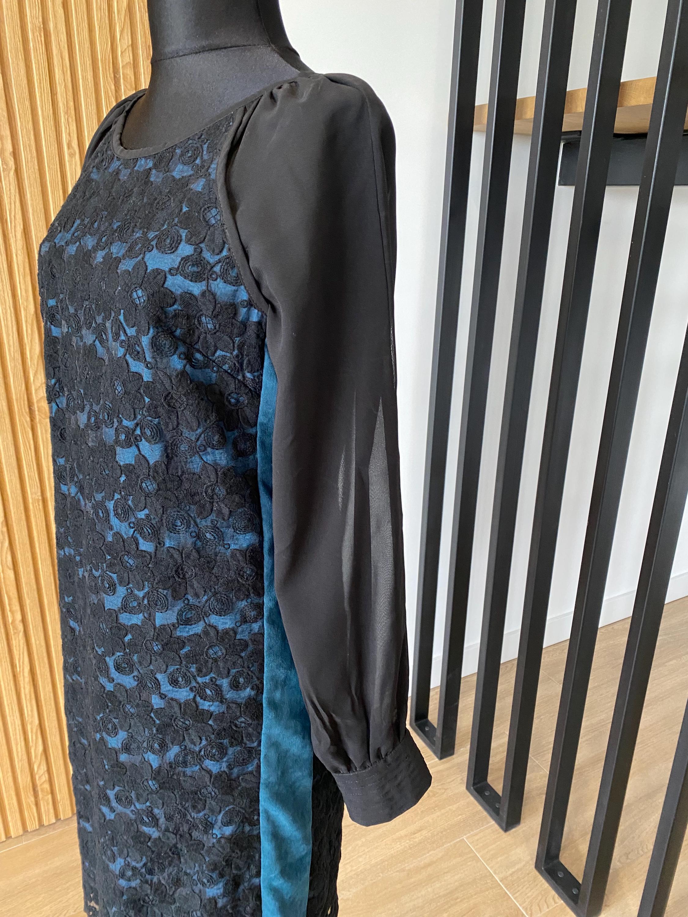 chinese dress ladies Black Lace Cocktail Dress with Turquoise Ribbon – Vintage Couture main image 0