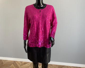 Vintage Fuchsia Sequin Cardigan Pink Sweater Gray & Osbourn UK Women L Angora Cashmere Blend Soft Luxury Knit