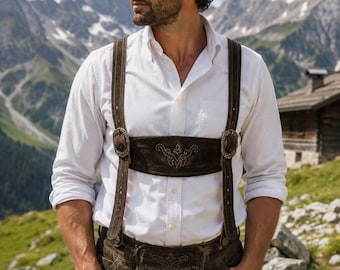 Bruin Suede Lederhosen Bretels Traditionele Beierse Trachten Bretels Oktoberfest Heren Alpine Folk Kostuum 120 cm