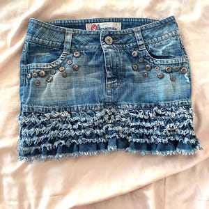 Ruffle-Rubber band Skirt M Denim Skirt Women&#39;s Skirt Mini Skirt navy Blue Denim Skirt Vintage Skirt Denim Skirt mod street wear skirt