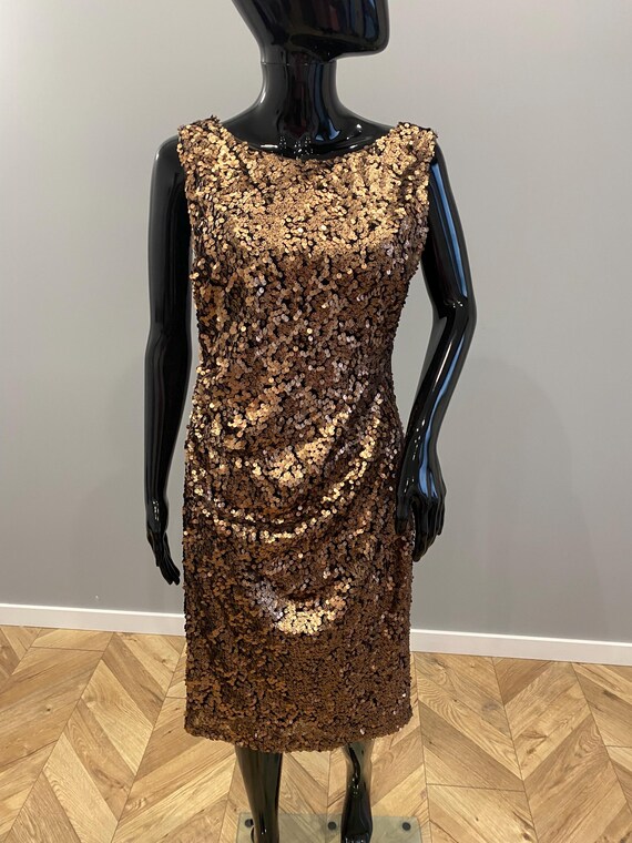 gold bronze sequin dress Vintage Dark Women Evening Party Dress S EU38 US6 vault additions