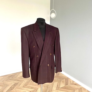 Vintage oversized brown wool checkered wool jacket with checkered pattern buttons retro fall jacket warm lined coat PHILIP PLEIN