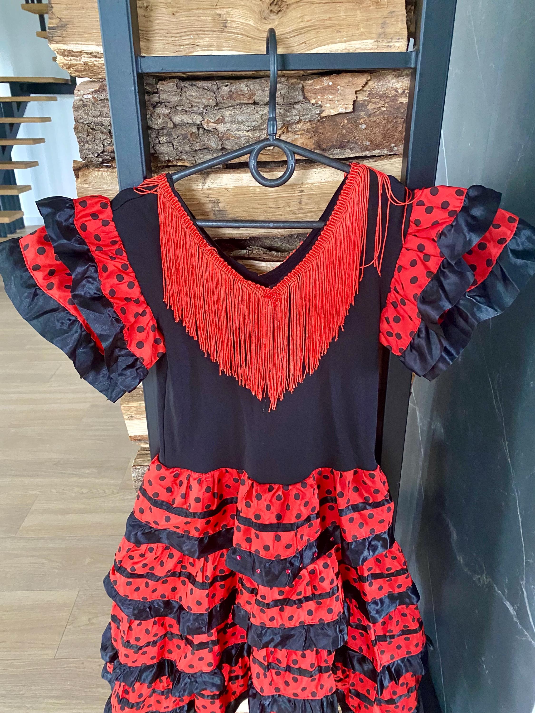 赤 - 黒 フラメンコドレス：スペイン風フリルダンス衣装 - サイズ 6-9