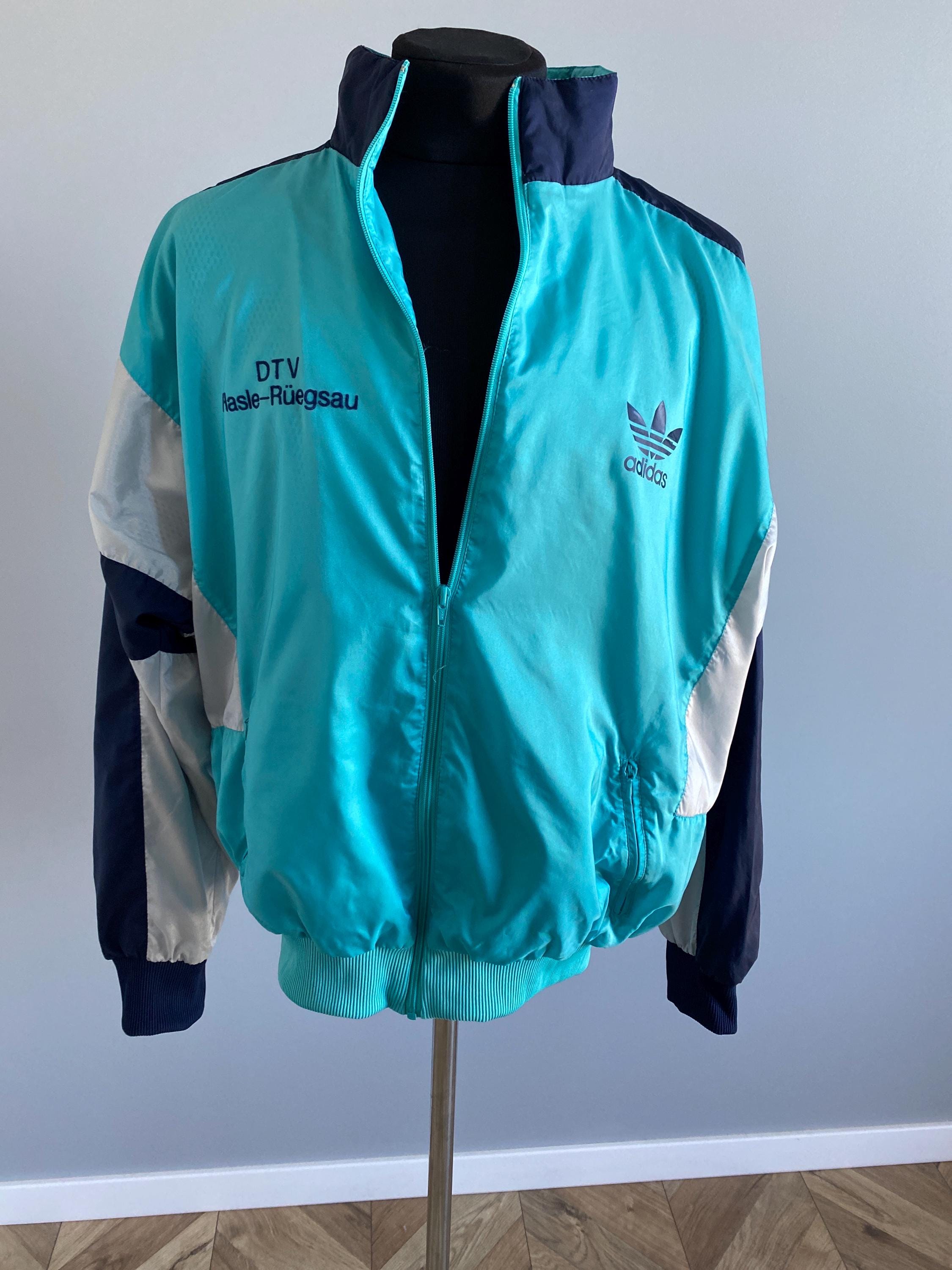 Vintage Adidas Track Jacket Teal & Navy – Zip up Retro 90s Style