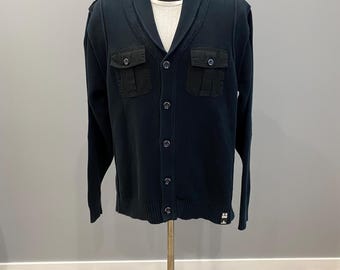 XL Dissident Black Button-Up Cardigan with Military Pockets