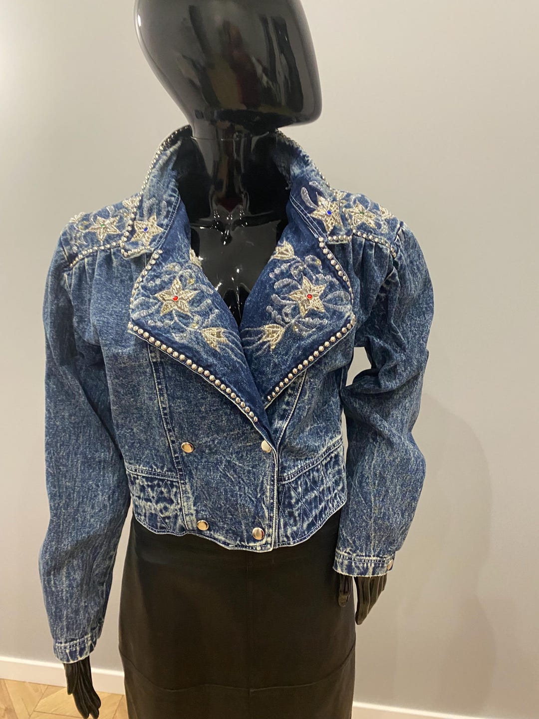 中*野様 1980s Made in Italy Design jacket Vintage 1980s Jazzino Embroidered Denim Jacket – Italian Brand – M