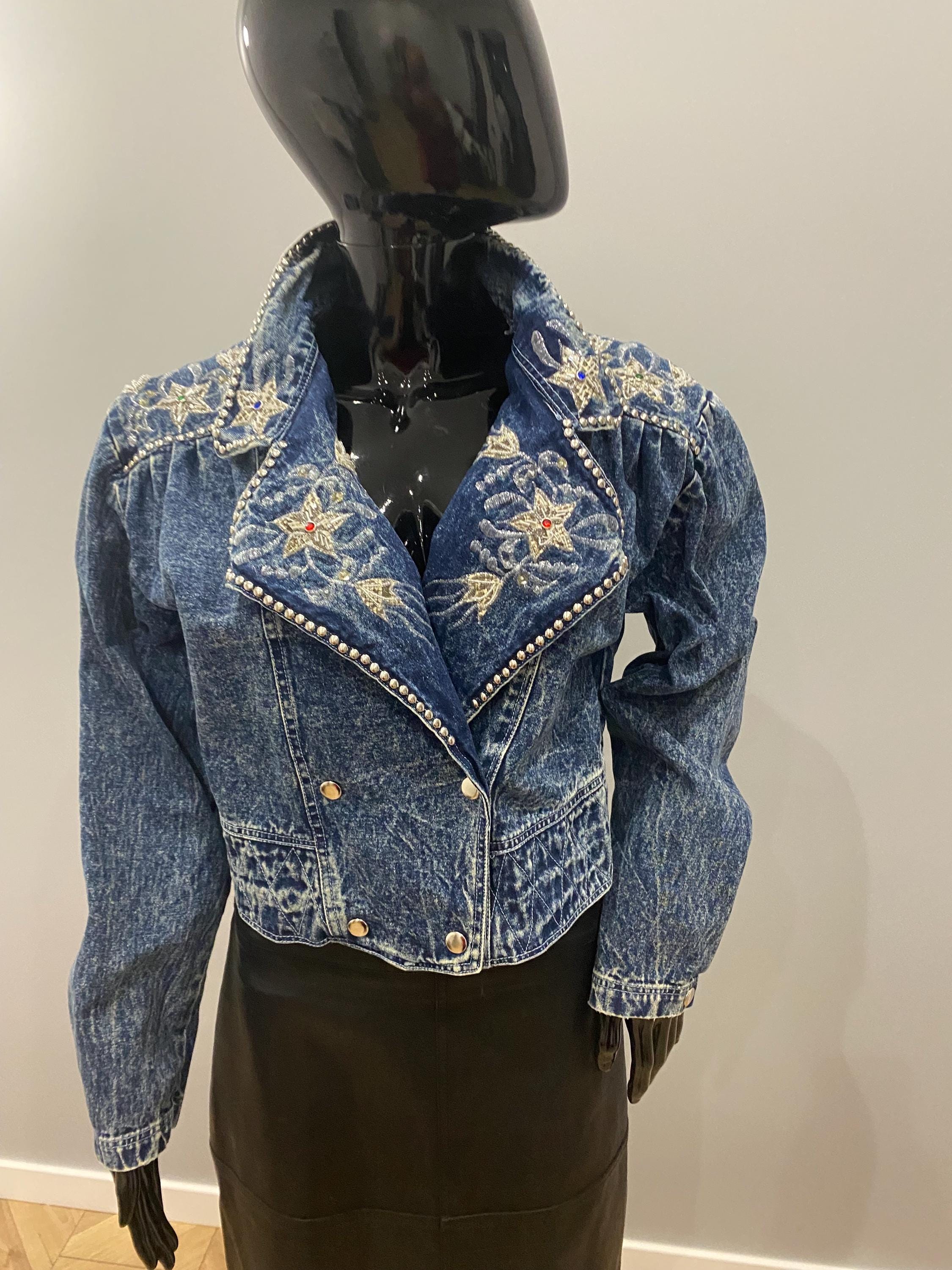 Vintage 1980s Jazzino Embroidered Denim Jacket – Italian Brand – M