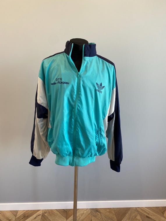 Vintage Adidas Track Jacket Teal & Navy – Zip up Retro 90s Style