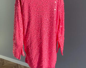 Pink Sequin Shirt Dress: Sparkly 80s Party Tunic, Size S-M - Etsy