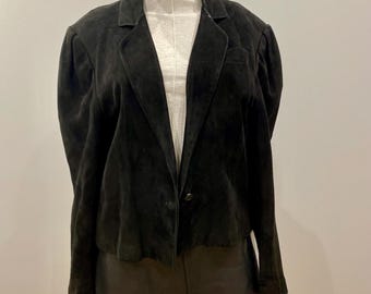 Vintage 1970s Black Suede Leather Blazer – Leonardo, Made in Italy- M( US10)
