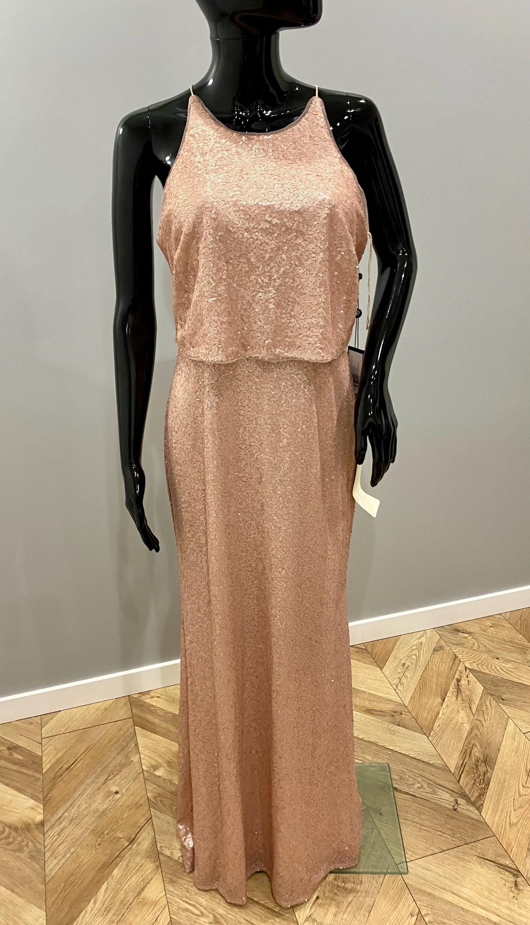 adrianna papell rose gold sequin dress Draped Metallic Foil Long Dress In Rose Gold main image 1