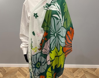 Marc O’Polo Leaf Print Scarf Modal Cotton Blend Large Shawl Wrap Lightweight Designer Scarf 170x90 cm