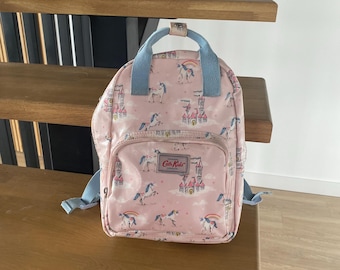 Vintage Cath Kidston Kids Unicorn Rainbow Backpack Pink PVC Coated Cotton School Bag Girls Daypack Cute Nursery Travel Bag 20x27x8 cm