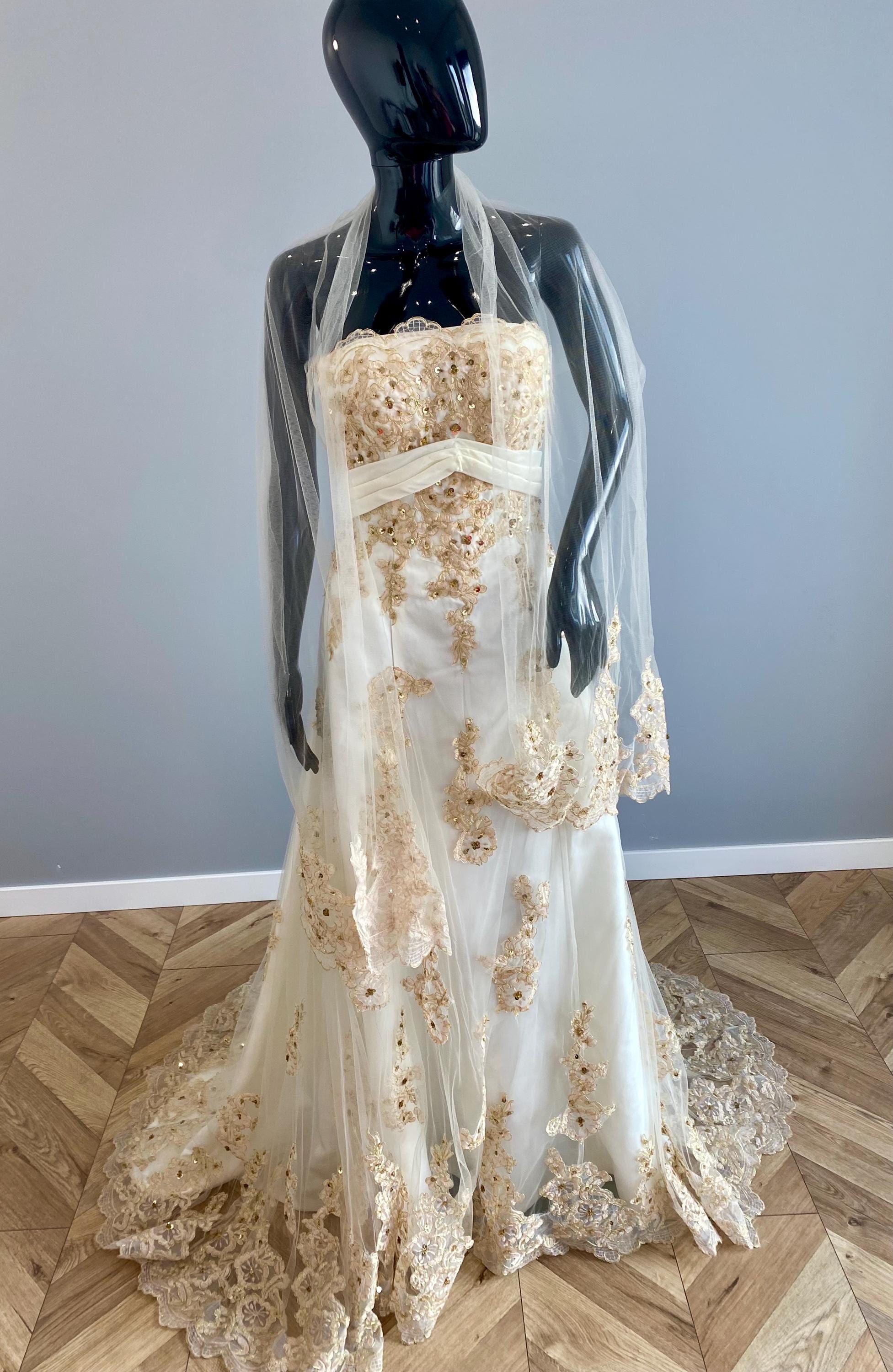 Gold Embroidery Wedding Gowns for Bride - Etsy
