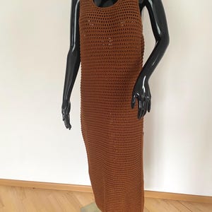 Vintage-inspired Chocolate Brown Crochet Maxi Dress  Sleeveless Boho Knit  Dress  US Size 14/16 - Etsy