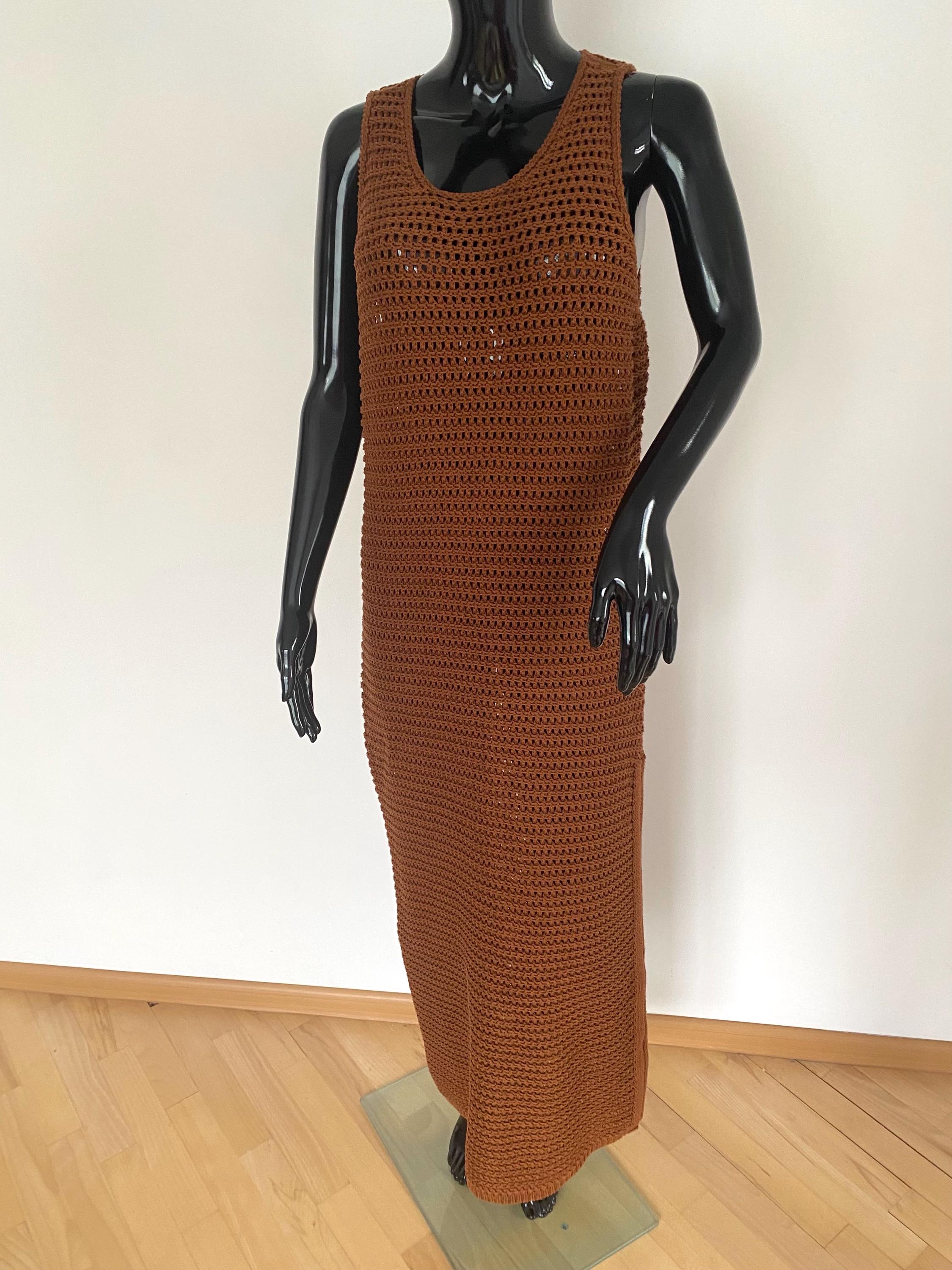 chocolate brown crochet dress boohoo Women's Textured Crochet Strappy Cami Maxi Dress in Chocolate | Size: 6
