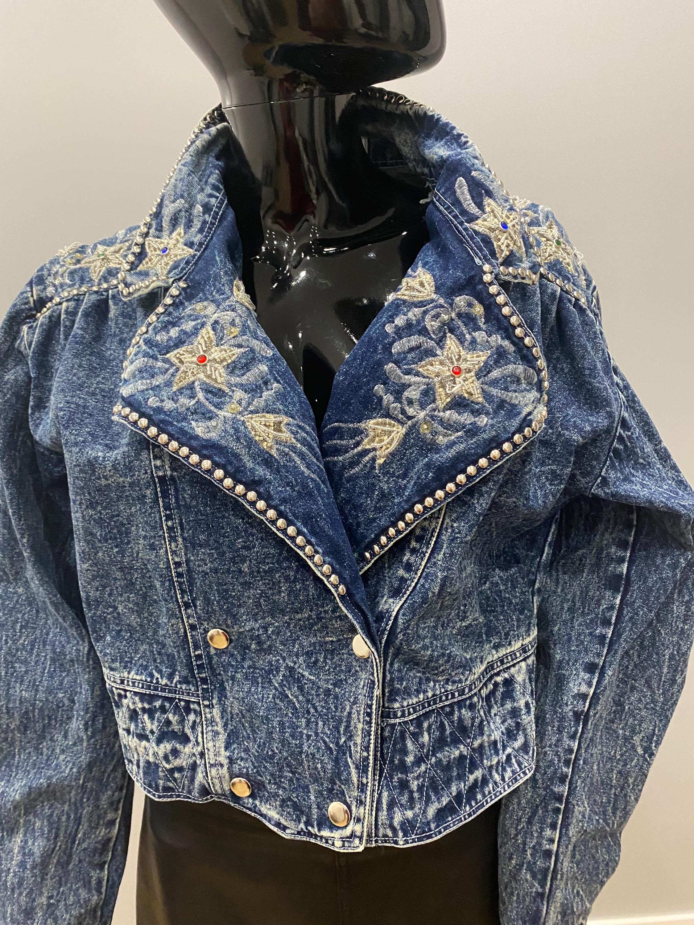 Vintage 1980s Jazzino Embroidered Denim Jacket – Italian Brand – M