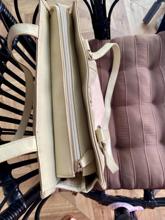 Beige Patchwork Tote Bag – Large Leather Style Sh… - image 6