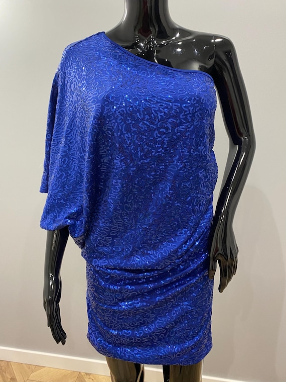 electric blue club dress Electric Blue One-shoulder Sequin Mini Dress M Party Club Dress