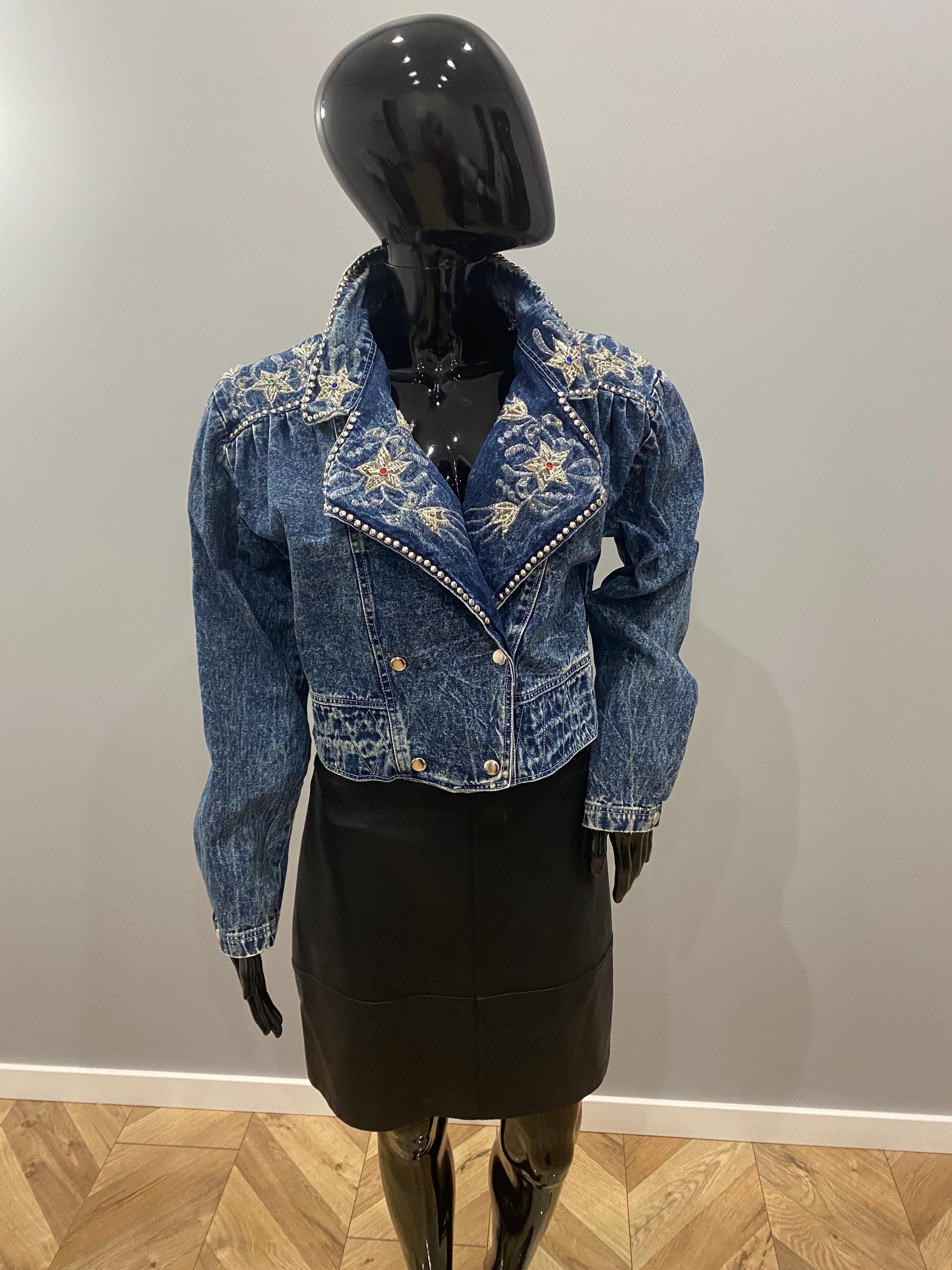 Vintage 1980s Jazzino Embroidered Denim Jacket – Italian Brand – M