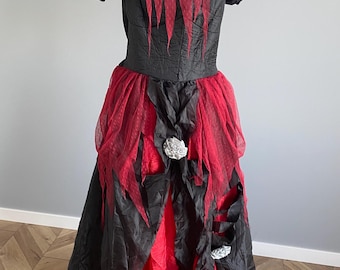 Gothic Witch Costume Dress: Halloween Cosplay, Red & Black, M-xl