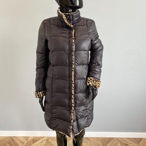 Abrigo reversible de plumón Patrizia Pepe XS S US 4, chaqueta acolchada negra, abrigo de forro polar con estampado de tigre, chaqueta de invierno de diseñador italiano, plumón de pato